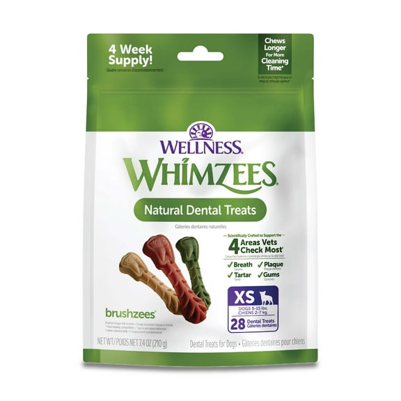 Wellness WHIMZEES Daily Brushzees Dog Dental Treats, Extra Small Size Stick, (28 Count)