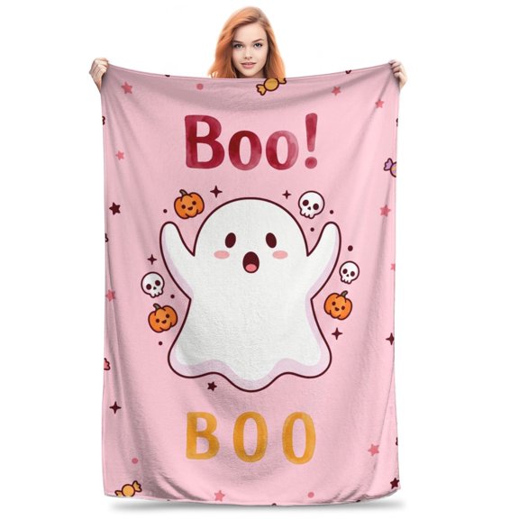 Halloween Throw Blanket, Cute Pink Ghost Throw Blanket, Halloween Gift for Women Adults, Fun Spooky Season Present 50x40