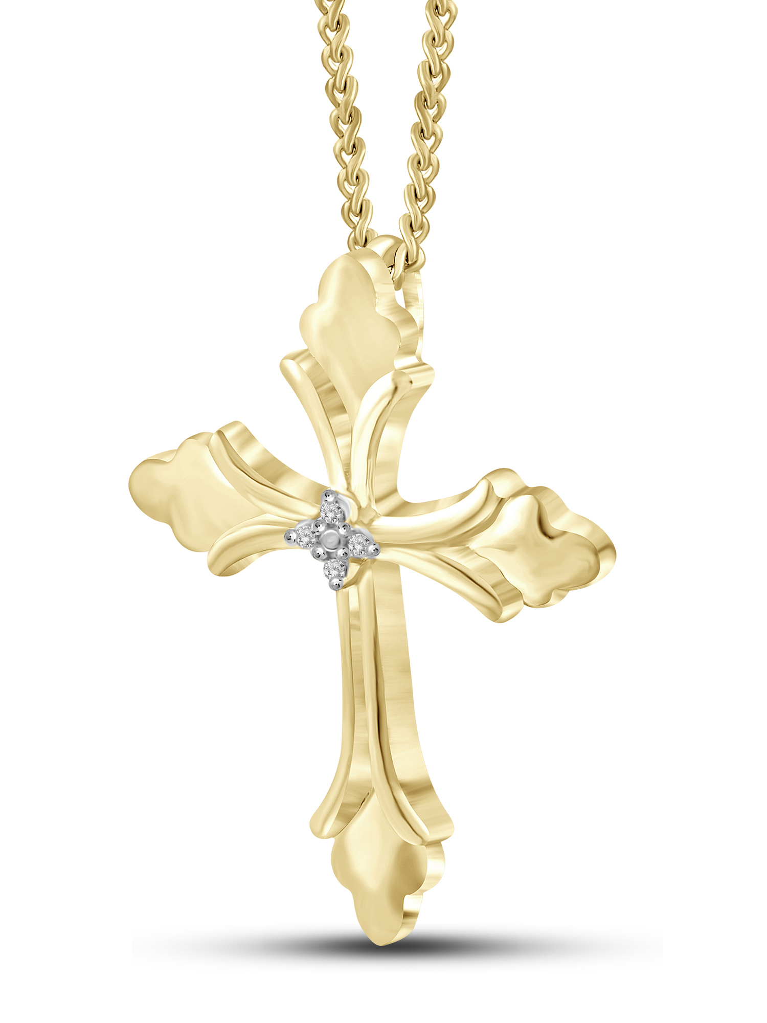 JewelersClub 14K Gold Plated Accent Diamond Cross Pendant Necklace for Women White Diamonds + 18” Rope Chain Included JewelersClub 14K Gold Plated