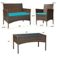 thumbnail image 7 of Vineego 4 Pieces Outdoor Patio Furniture Sets Conversation Sets Rattan Chair Wicker Sets with Cushioned Tempered Glass, Blue, 7 of 7