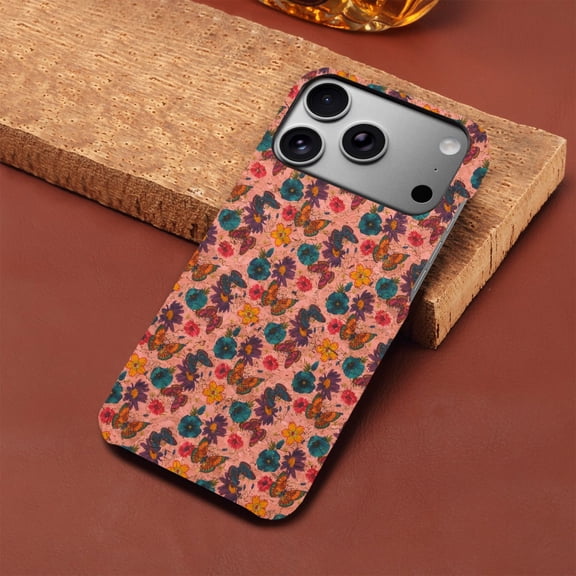 ELEHOLD Magnetic Case for iPhone 17 Pro, Vintage Hybrid Leather Shockproof Phone Case, Floral Design, Wireless Charging Compatible,Pink