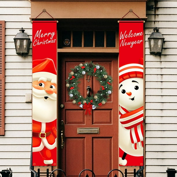 Bonhomme de neige de Noël, porte, bannière, décoration, Noël, porte,  couverture, fond