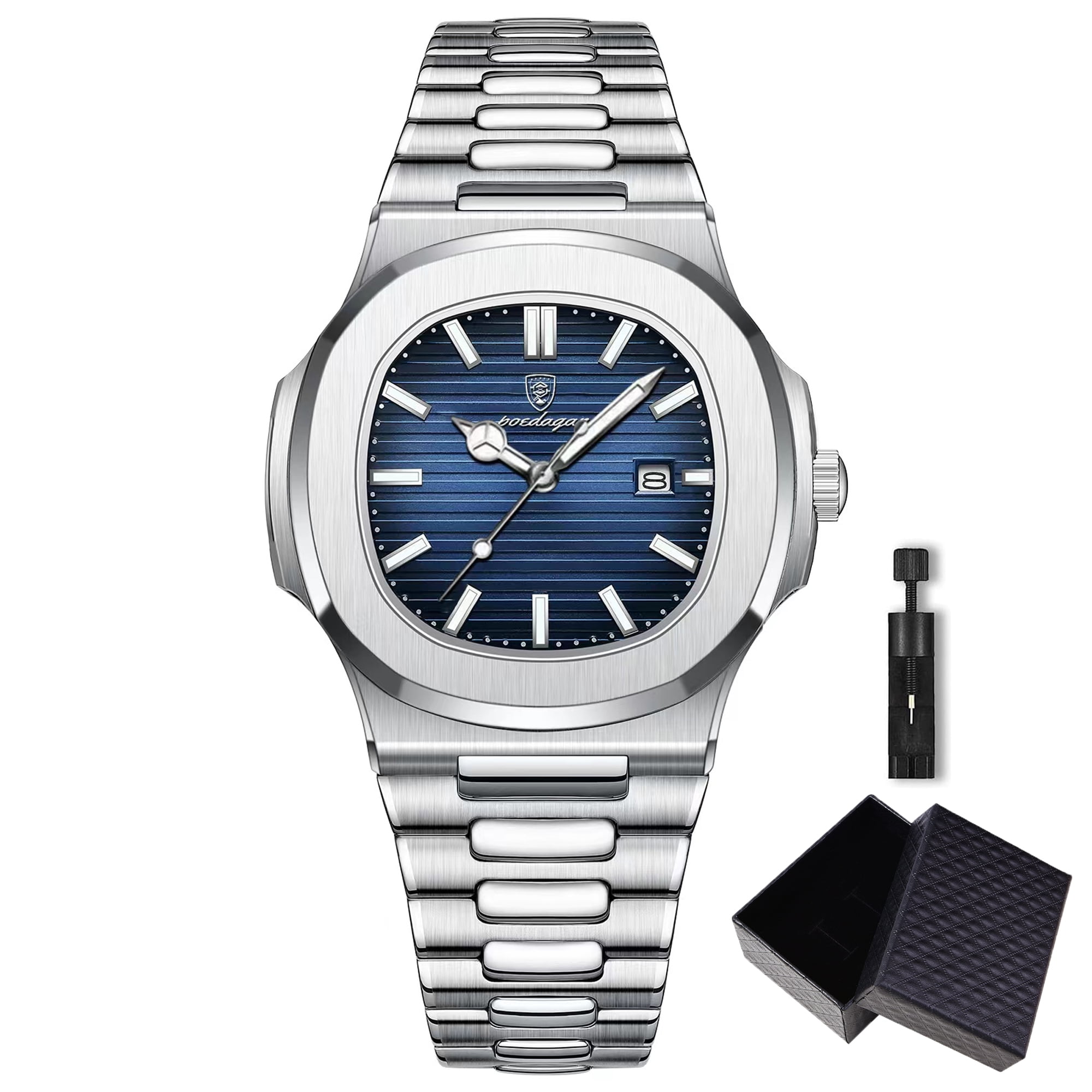 POEDAGAR Business Waterproof Wristwatches Luminous Date Stainless