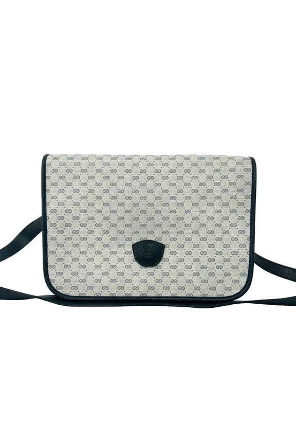 Pre-Owned GUCCI Vintage Micro GG Logo Leather Shoulder Bag/Pouch, Navy, 38939