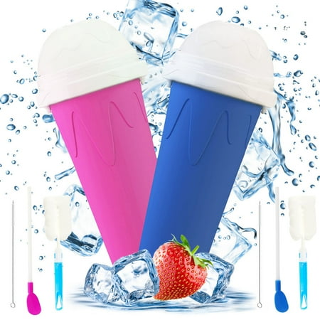 

2 Pcs Slushie Maker Cup Magic Quick Frozen Smoothies Cup Double Layer Squeeze Cup Homemade Milk Shake Ice Cream Maker Cooling Cup DIY for Family (Blue and Pink)