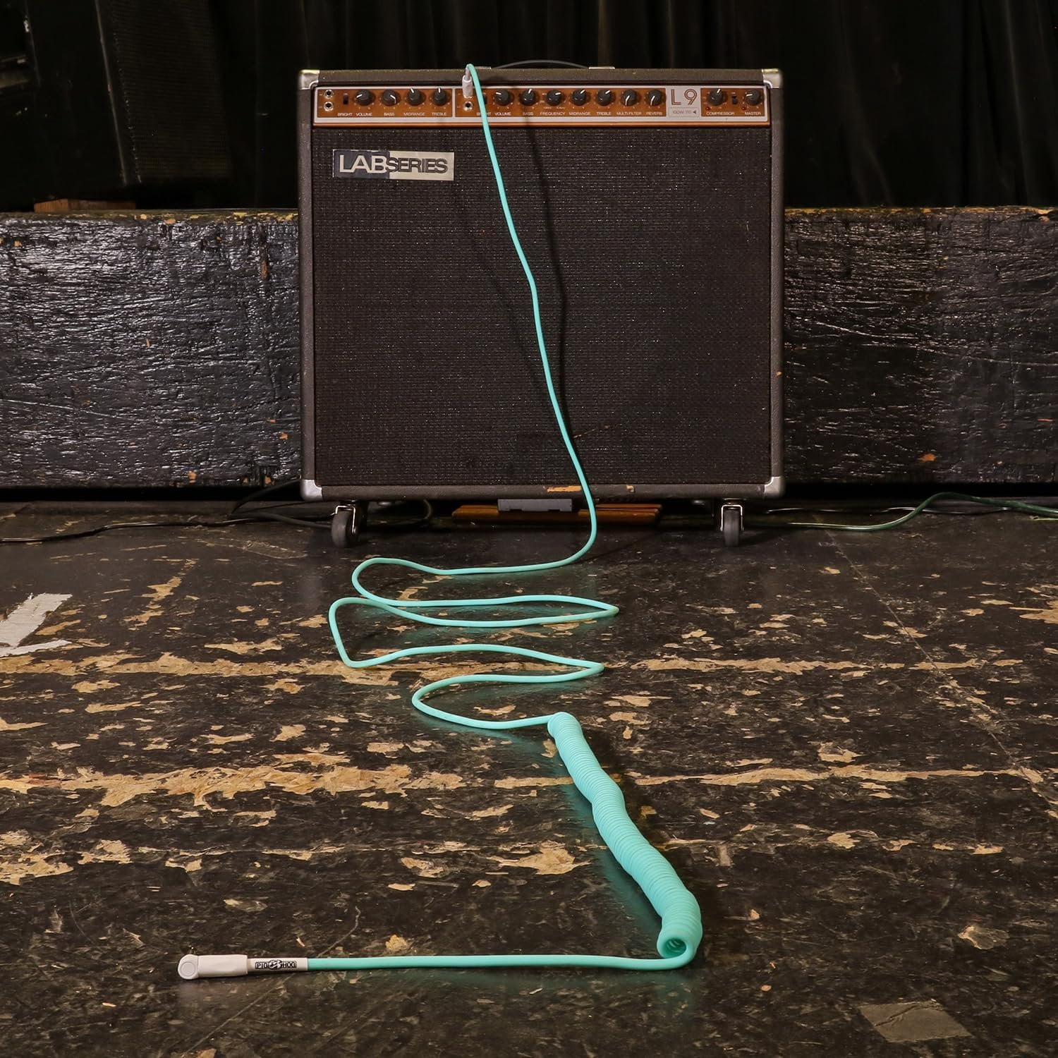 Pig Hog PHCC30SG Half Coil Instrument Cable 30ft, Seafoam Green 8mm PVC Outer Covering 1/4"-1/4" Right Angle Connectors