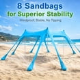 thumbnail image 6 of Rirool Beach Canopy Tent UPF50+ Sun Shelter for 6-8 Person, Portable Outdoor Beach Shade with 8 Sandbags, Aluminum Poles & Carry Bag for Camping Fishing Picnic Blue, 6 of 8