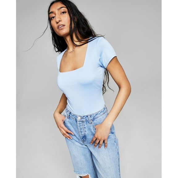 And Now This Womens Square-Neck Bodysuit Chambray XL