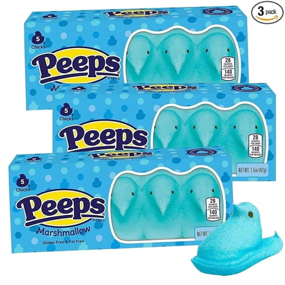Sweetzo's Blue Peeps Marshmallow Chicks, Easter Basket Stuffers, 5 in Each, Pack of 3