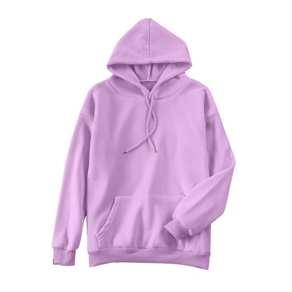 YEJIMAN Hoodies For Womens Daily Long Casual Down Pocket Hooded Sweatshirts Pullover Sleeve Button V Drawstring Neck Women's Essentials Hoodie Purple