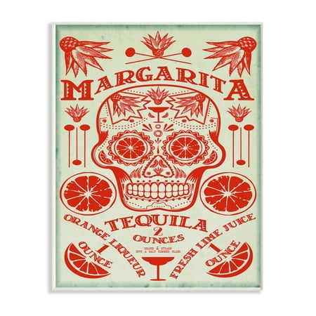 The Stupell Home Decor Collection Red and Blue Margarita Tequila Sugar Skull with Agave Orange and Lime Wall Plaque Art, 10 x (Best Agave Tequila For Margaritas)