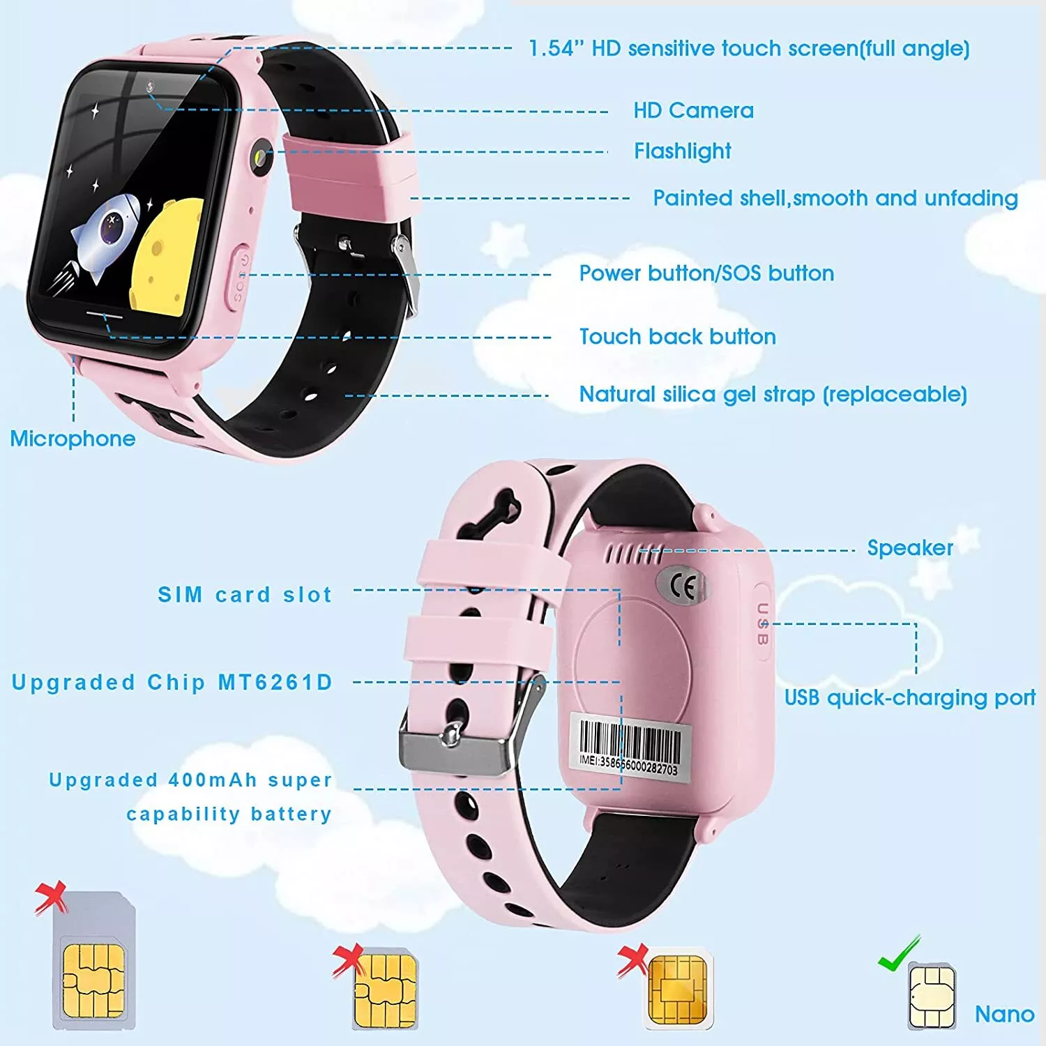 TOPCHANCES Smart Watch for Kids, Kids Smartwatch with Two-way Call 10 Games Camera Music Player SOS, Birthday Educational Gift for Age 3-14 Boys Girls, Pink