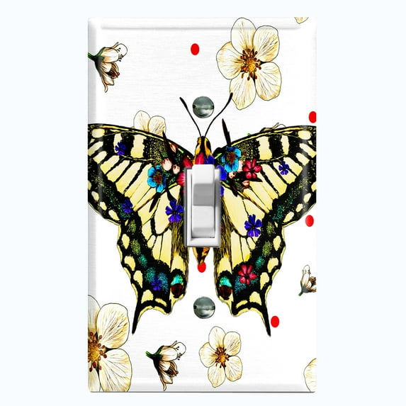 Metal Light Switch Plate Cover Unique Floral Butterfly Red Polka Dots BUT004