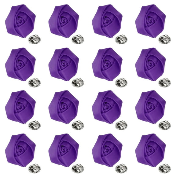 Uxcell 16 Pcs Lapel Flowers for Men Suits, 2 Inch Lapel Pin for Men Satin Rose Artificial Fabric Flowers Brooch Boutonnieres for Wedding Party Prom Ceremony, Dark Purple