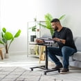 thumbnail image 3 of IRIS Height Adjustable Laptop Cart with Side Table and Dynamic Rolling Workstation, Laptop Stand, Brown, 3 of 10