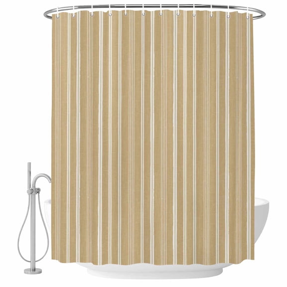 Light Brown Striped Shower Curtain Set with Hooks, Minimalism Stripes Modern Vintage Farmhouse Abstract Water Repellent Shower Curtains for Bathroom Decor, Washable Sturdy Shower Curtain 48x72 Inch