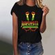 thumbnail image 2 of Tops de Manga Corta para las Mujeres de Ajuste Suelto, Día de la Independencia Negro Impreso, Cuello Redondo Suelto Superior, 2 of 4