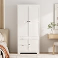 thumbnail image 2 of Feishominoo 2 Door Wardrobe Armoire Closet, 71"H Modern Modular Wooden Clothes Wardrobe Storage Cabinet with Hanging Rods & Drawers, White, 2 of 9