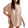 thumbnail image 4 of High Waist Women Short Sleeve Solid A-line Loose Blouse Tops, 4 of 6