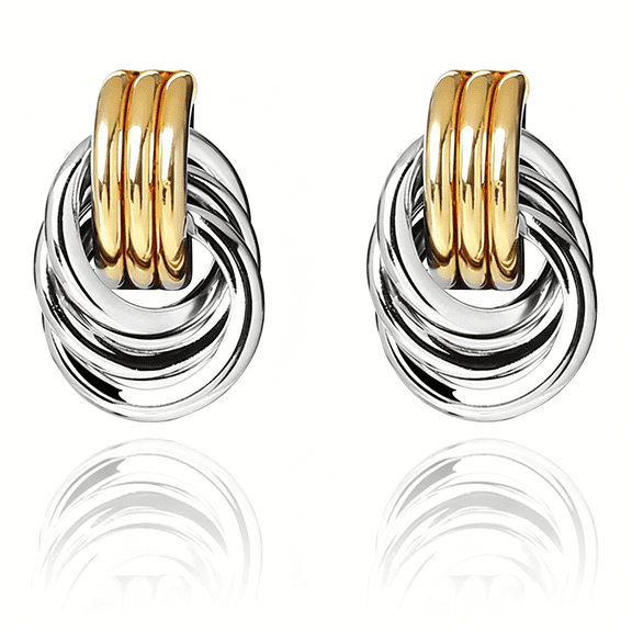 DESIGNICE Gold and Silver Two Tone Knot Earrings for Women Gold Statement Earrings Elegant Chunky Double Hoop Earrings Mixed Metal Fashion Dangle Geometric Drop Earrings