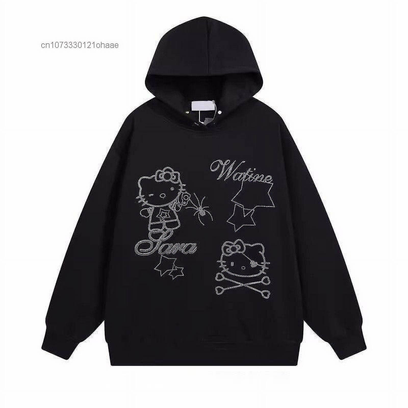 HELLO KITTY on Diamond- Girls lg - Long sleeve T-Shirt hoodie black and  pink.