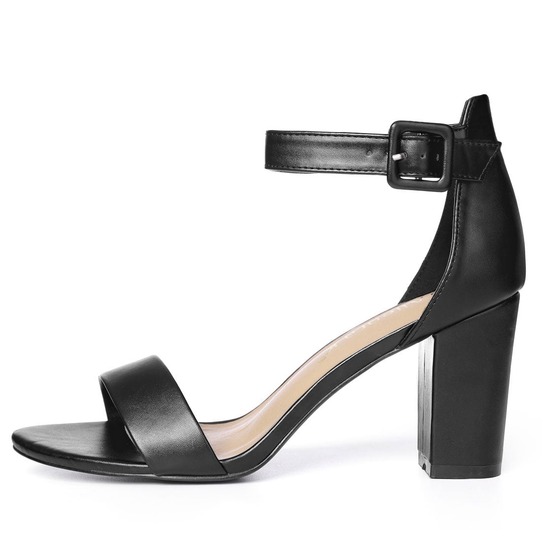 Unique Bargains Women's Chunky High Heel Ankle Strap Sandals 2 Packs Black-pu Black 9