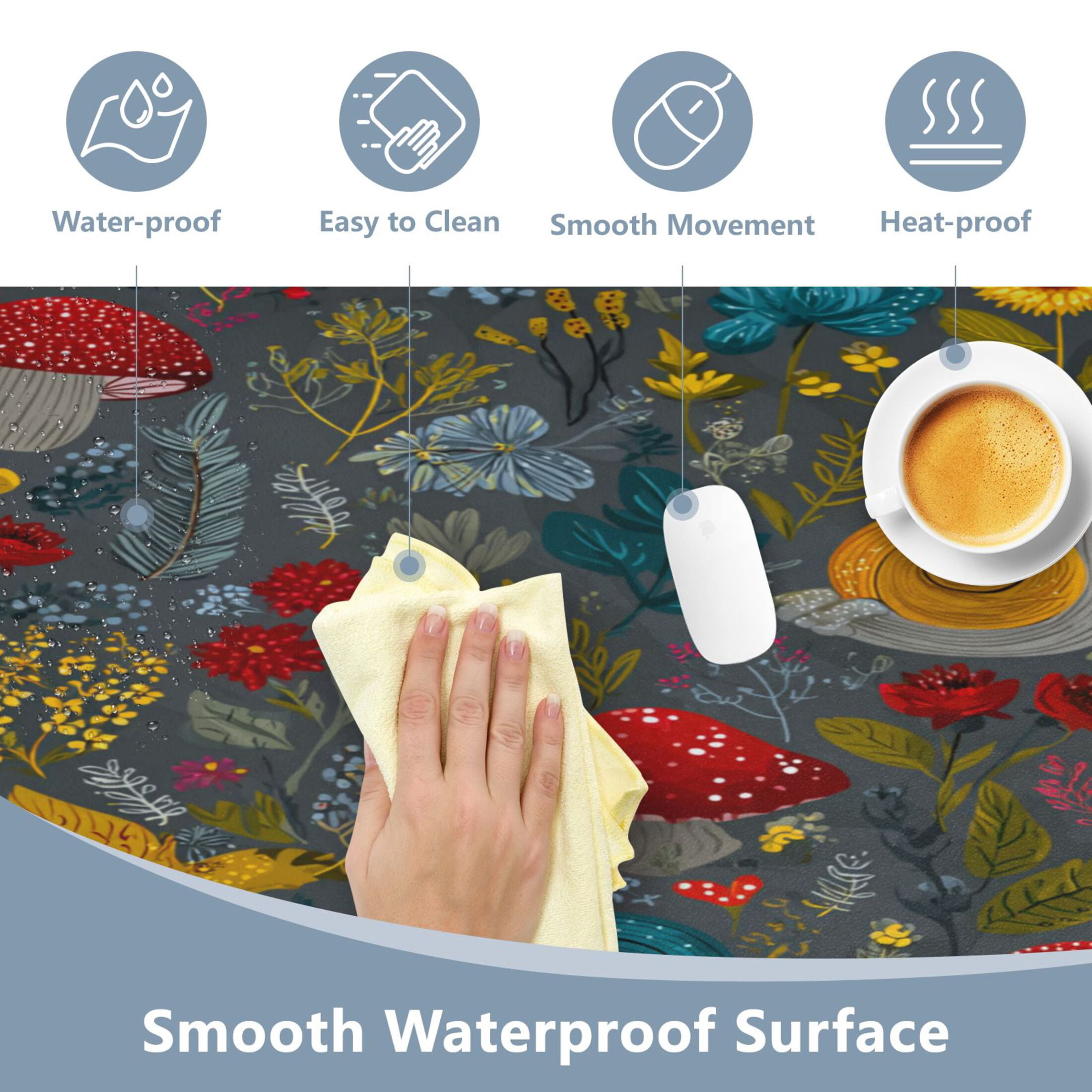 Leather Keyboard and Mouse Desk Mat Office Desk Accessories Protective Office Desk Decor Desk Pad Mat for Gaming, Work from Home, Office Cute Snails and Mushrooms 23.6" x 47.2"