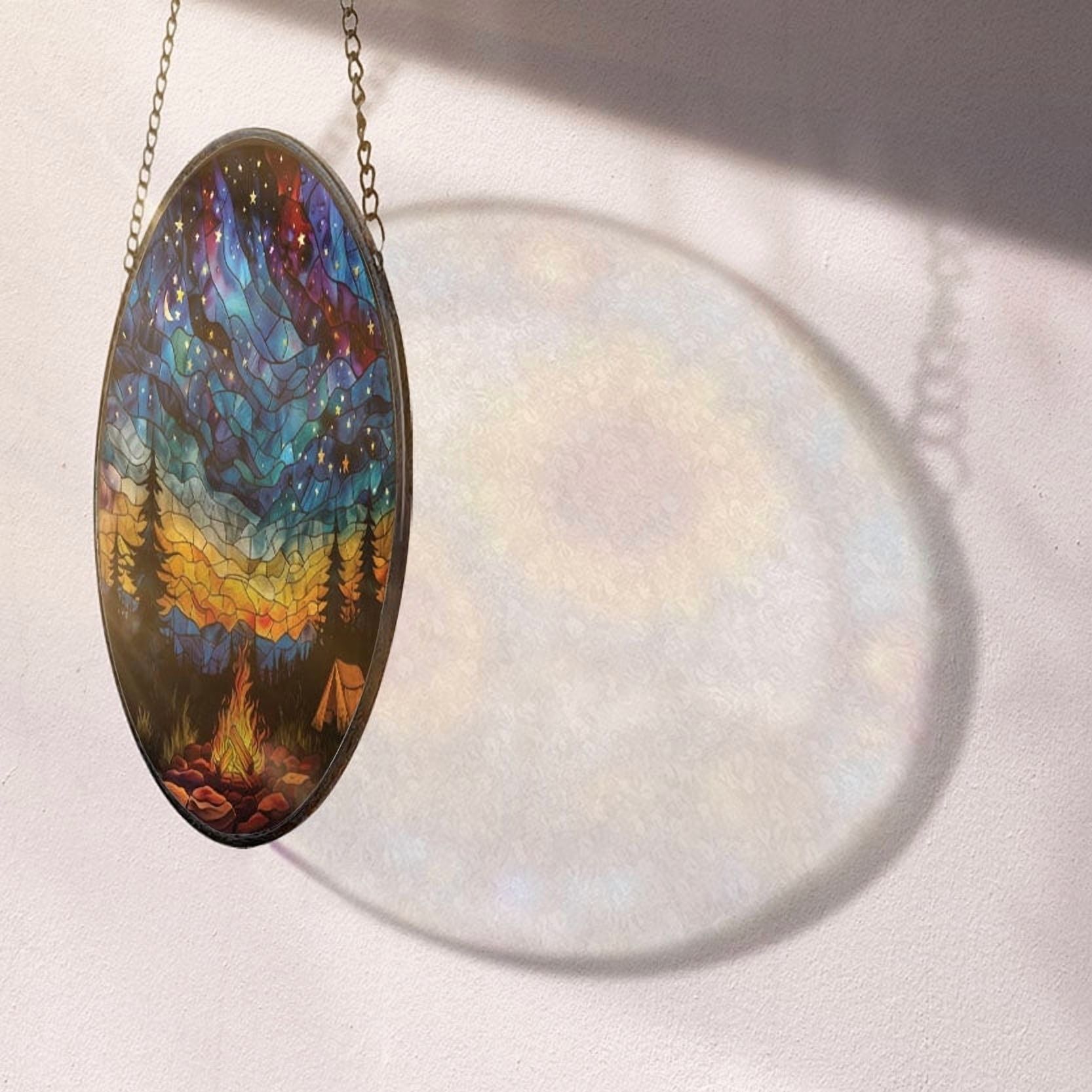 Starry Camp Fire: Stained Glass-Style Christmas Ornament - Made With Real Glass, Stained Glass Ornament 2025, Holiday Decoration, Seasonal Keepsake Gift, Unique Collectible,