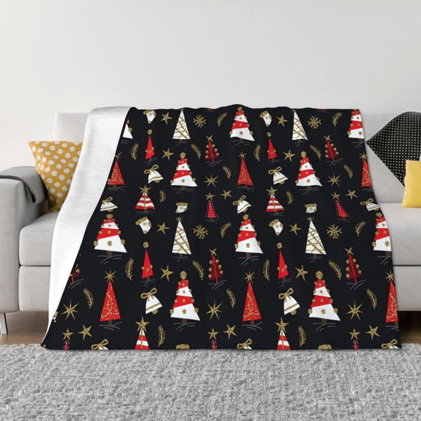 Balery Christmas Tree and Gold Socks Manta de Franela con Dibujo, Lujo Ultra Suave y Cálido, Antipelusa y Resistente a las Arrugas para Cama, Sofá, Camping -40"x30"