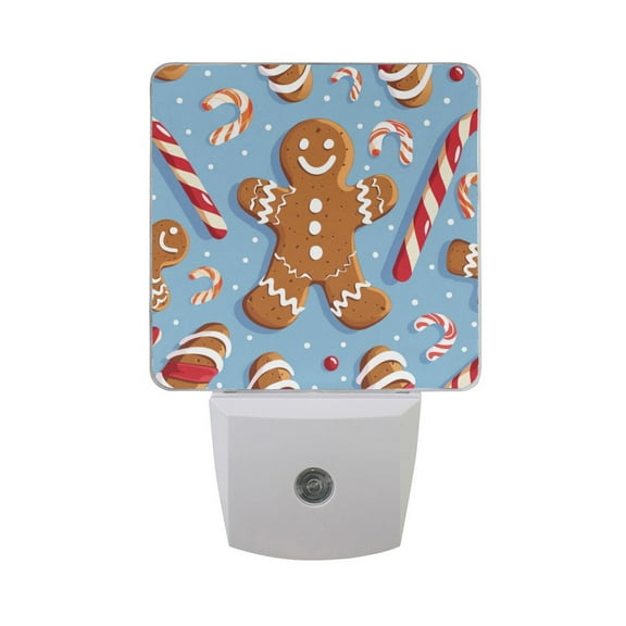 Gingerbread Man Candy Canes Cartoon Christmas LED Night Light with Smart Sensor Plug Into Wall Dusk to Dawn 2 packs