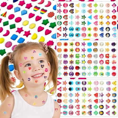 Meafeng Sticker Earrings for Girls, 460PCS Stick on Earrings for Kids Ages 4-8, 3D Gems Glitter Crystal Stickers