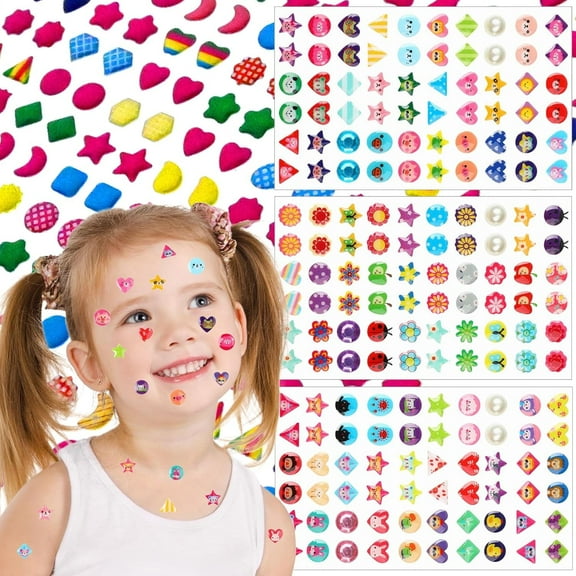 Meafeng Sticker Earrings for Girls, 460PCS Stick on Earrings for Kids Ages 4-8, 3D Gems Glitter Crystal Stickers