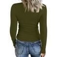thumbnail image 4 of Womens Long Sleeve Stretch Crewneck Ribbed T-Shirt Slim Fit Casual Basic Tops Army Green L, 4 of 5