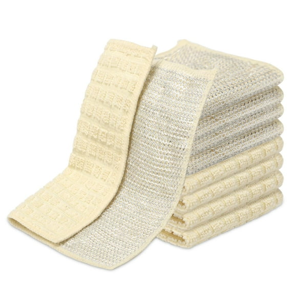 Dish Rags for Washing Dishes 8 Pack Multipurpose Wire Miracle Cleaning Coths Non-Scratch Wire Dishwashing Rag Lint Free Microfiber Cleaning Cloth for Kitchen Windows (Beigh)