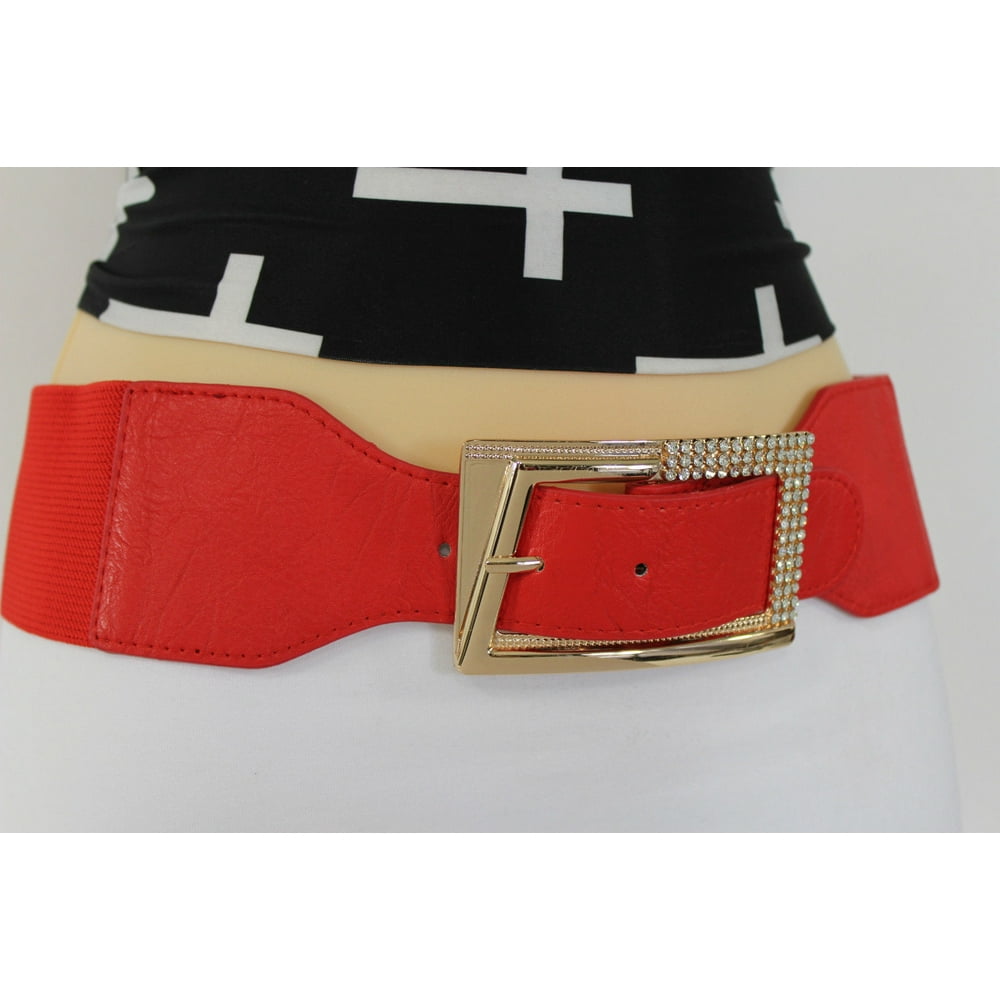 Alwaystyle4You New Women Tie Belt Red Hip Waist Big Gold Buckle Plus