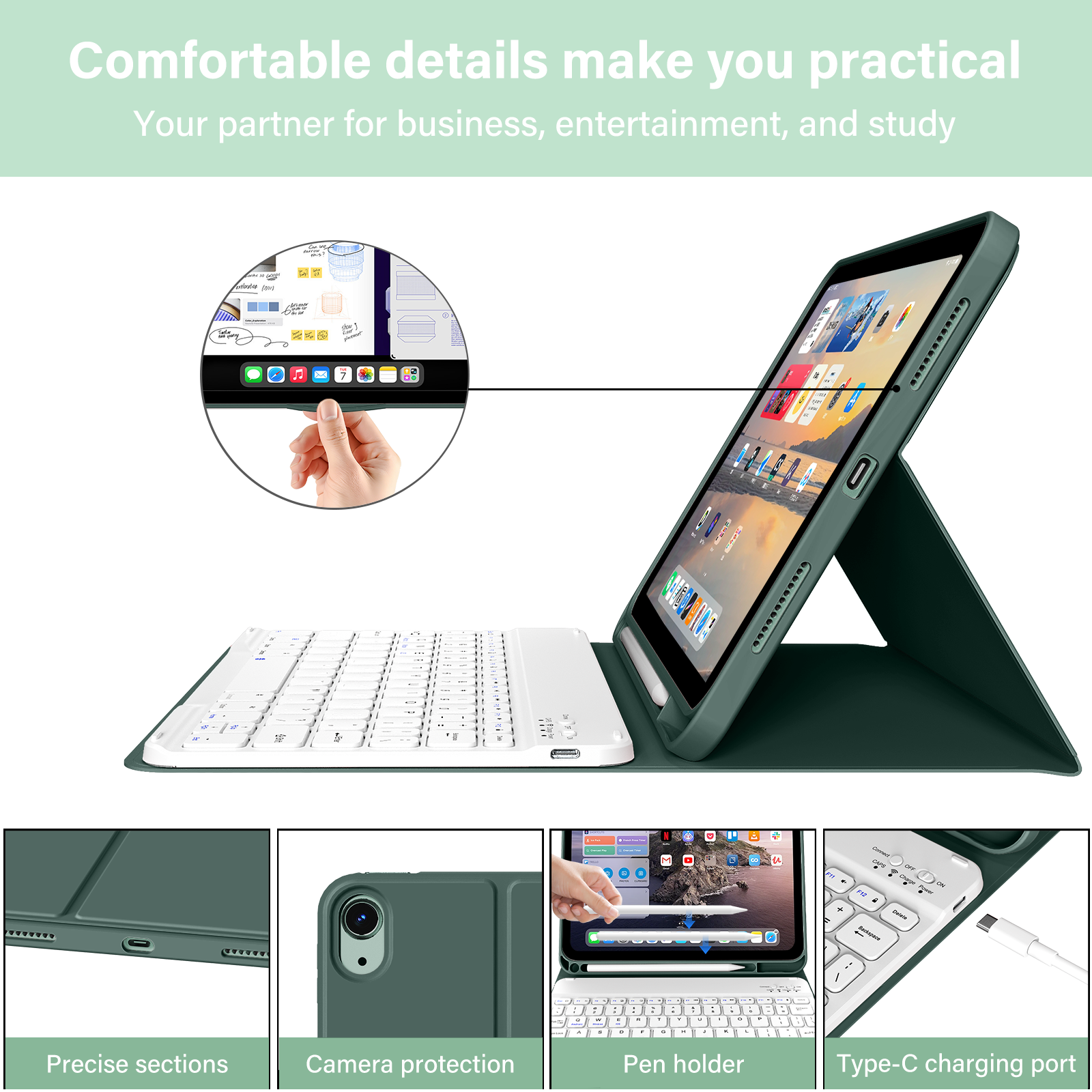 Kenke iPad A16/10th Gen Keyboard Case Dark Green photo 3