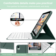 Kenke iPad (A16) 11th Generation 11 inch 2025 Keyboard Case,Case for iPad 10th Generation 10.9 inch 2022 Bluetooth Detachable -with Pencil Holder - Flip Stand Case - Keyboard Case, Dark Green