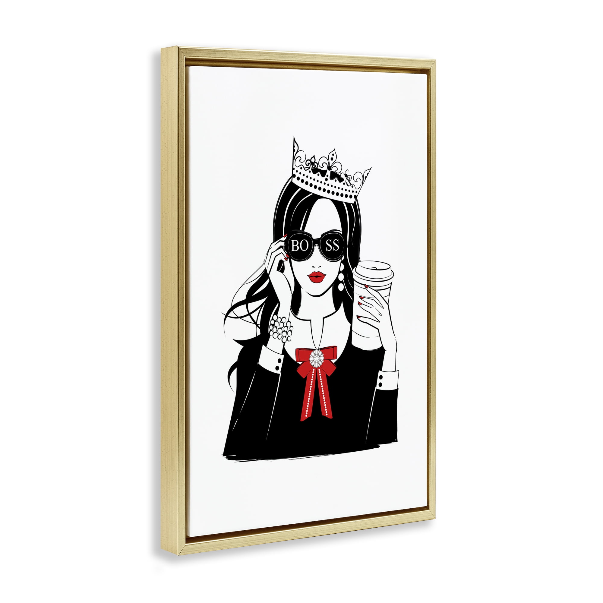 Stupell Industries Jeweled Girl Boss Novelty Painting Gold Floater Framed Art Print Wall Art, 17 x 25