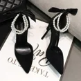 thumbnail image 2 of Zapatos para mujer 2024 Marca Primavera Zapatos de tacón para mujer Punta puntiaguda Sólida Flocado Cuentas Pajarita Hebilla Boca baja Novedad Tacones altos, 2 of 4
