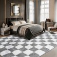 thumbnail image 2 of White-Gray Checkered Plush Shag Area Rug - Soft Fuzzy Modern Carpet for, 2 of 12