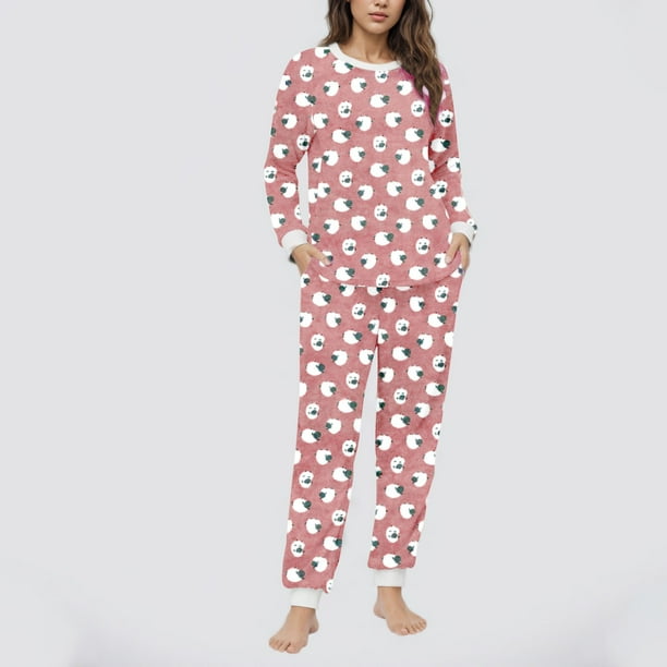 Conjunto de top y pantalones de poliéster con bolsillos largos y estampado de cuello redondo informal para mujer