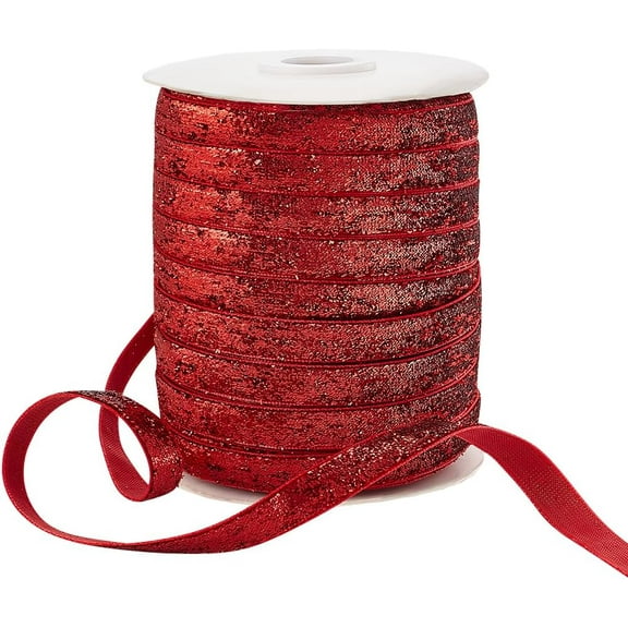 50 Yards Red Glitter Ribbon 3/8" Metallic Sparkle Sewing Craft Trim Polyester Gift Wrapping Ribbon for Christmas DIY Crafts Wedding Home Party Decoration Hair Bows DIY