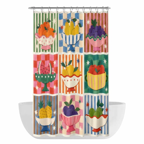 Fruit Patchwork Shower Curtain - Water Repellent Fabric Shower Curtains Washable, Modern County Funny Fruits Striped Decorative Polyester Cloth Bathroom Curtains Modern Bath Decor 36"x72"