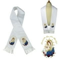 thumbnail image 2 of White Satin Stole Communion Baptism Christening Embroidered Virgin Mary & Pope, 2 of 4