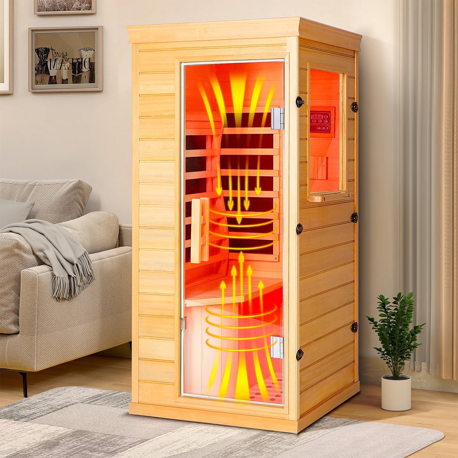 ReeQuo 850W Far Infrared Sauna with Backrest, Carbon Heaters, Canadian Hemlock Wood, Indoor Use