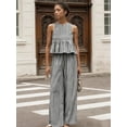 thumbnail image 5 of Womens 2 Piece Gingham Plaid Set Sleeveless Ruffle Tank Top Wide Leg Pants Summer Matching Lounge Outfits, 5 of 8