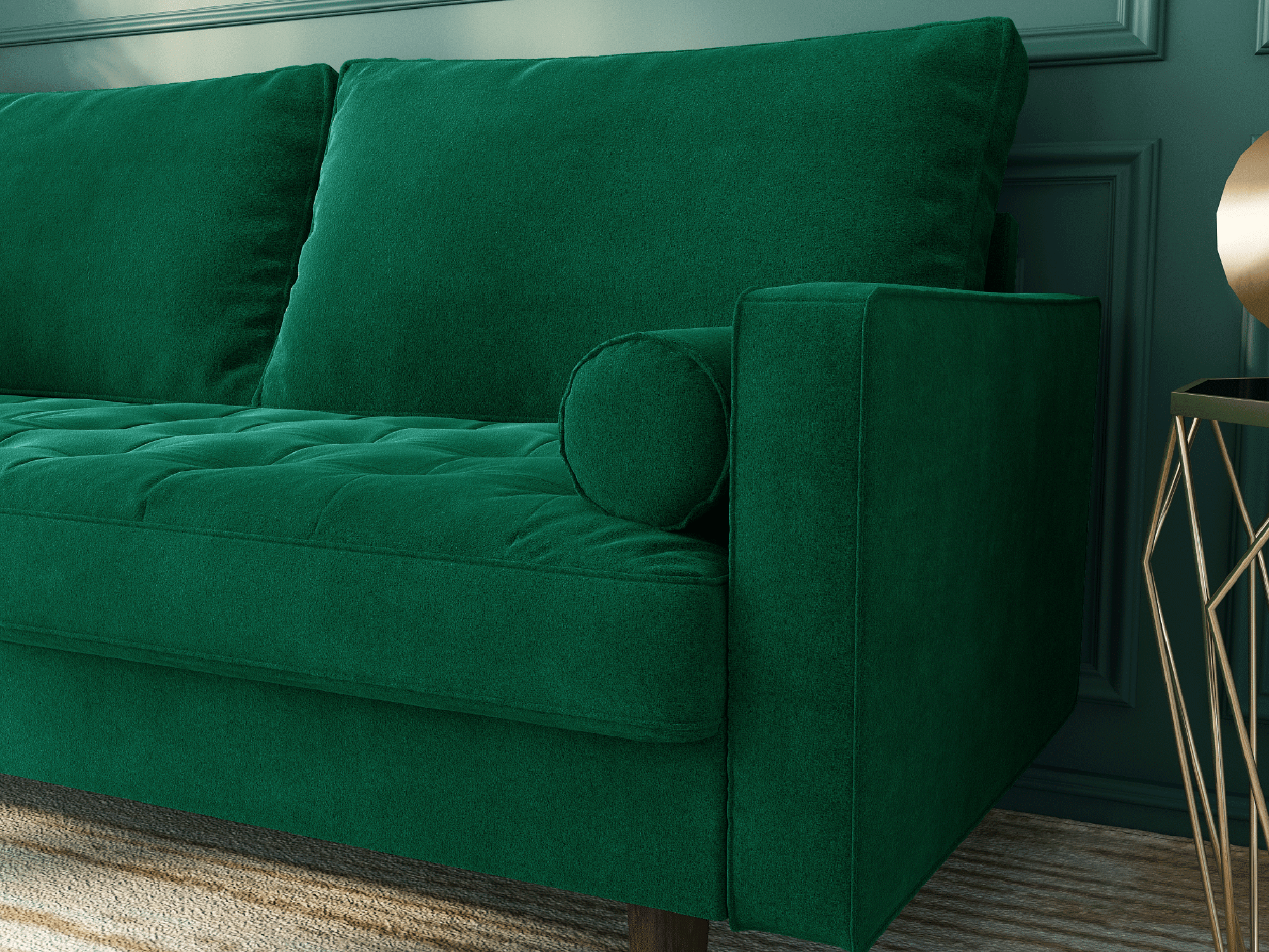 Koby Home Sectional Loveseat Couch Sofa Mid-Century 58" Sofas Couches for Living Room Emerald Green