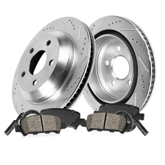 Callahan Brake Parts Brake Kit for Mercedes-Benz E300 2017-2019, Mercedes-Benz E350 2020-2022 Rear Drilled and Slotted Brake Rotors with Ceramic Brake Pads EBYK041970