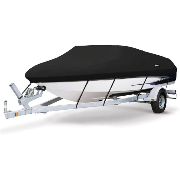 LABLT Waterproof Heavy Duty 600D Marine Grade Polyester Canvas Trailerable Waterproof Boat Cover for V-Hull Tri-Hull Runabout Boat Cover