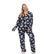 White Mark Women's Plus Size Long Sleeve Hearts Pajama Set
